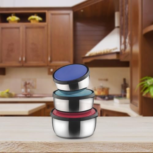 CLASSIC ESSENTIALS kiwi Stainless Steel Food Storage Container with Multi Color Lid, Serve & Store | Spill Free | Food Grade | Multipurpose Use | Air Tight | Leak Proof, Multicolor, Set of - Image 4