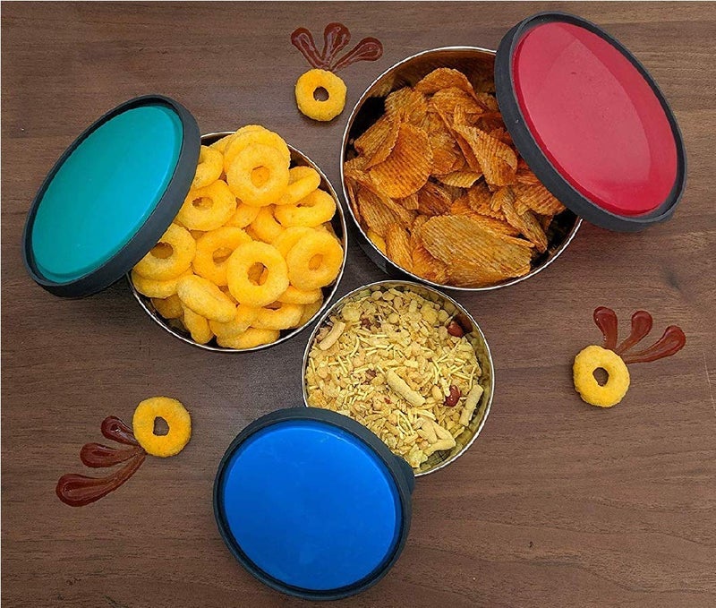 CLASSIC ESSENTIALS kiwi Stainless Steel Food Storage Container with Multi Color Lid, Serve & Store | Spill Free | Food Grade | Multipurpose Use | Air Tight | Leak Proof, Multicolor, Set of - Image 3