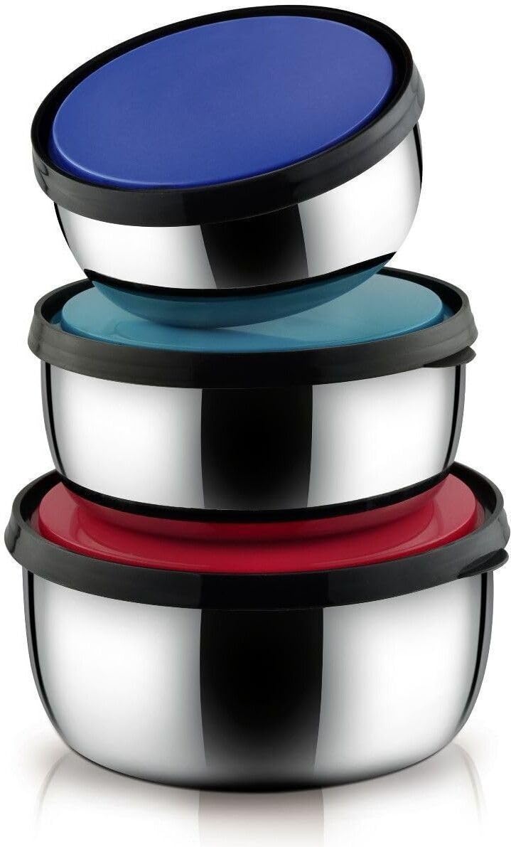 CLASSIC ESSENTIALS kiwi Stainless Steel Food Storage Container with Multi Color Lid, Serve & Store | Spill Free | Food Grade | Multipurpose Use | Air Tight | Leak Proof, Multicolor, Set of - Image 5