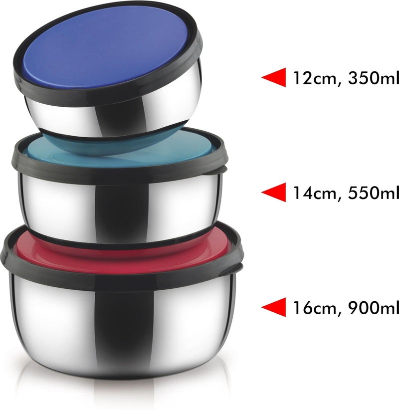 CLASSIC ESSENTIALS kiwi Stainless Steel Food Storage Container with Multi Color Lid, Serve & Store | Spill Free | Food Grade | Multipurpose Use | Air Tight | Leak Proof, Multicolor, Set of - Image 2