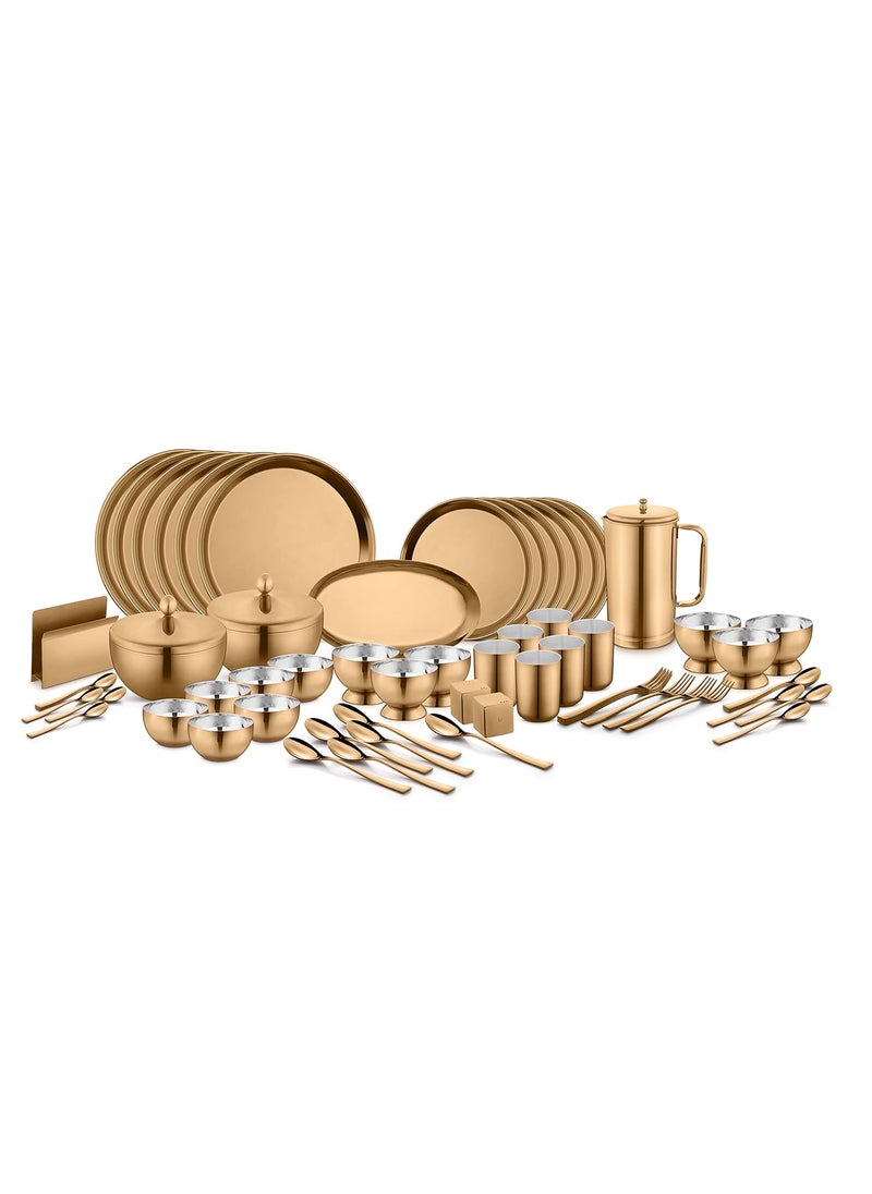 FNS - FnS BONBON 60pcs Stainless Steel Dinner Set (Quarter Plate, Full Plate, Glass, Serving Bowl, Desert Bowl, Glasses, Spoon & Rice Tray) - Image 1
