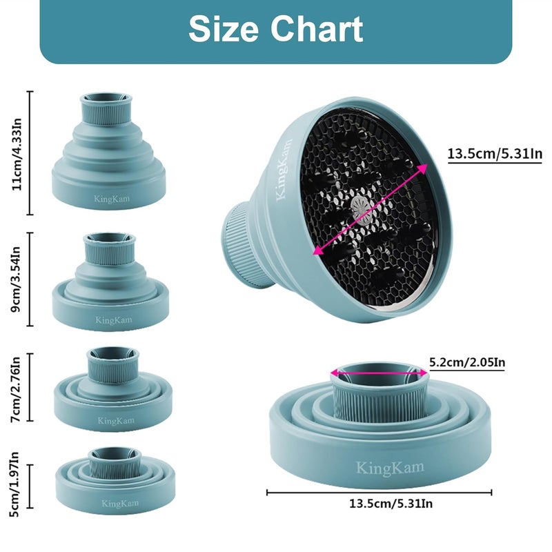 KingKam Collapsible Silicone Hair Dryer Diffuser - Travel and Easy Storage - Fit Most Hair Dryers with Nozzle Diameter D-1.575Inch to 1.968 Inch (4-5cm) - Blue - Image 5