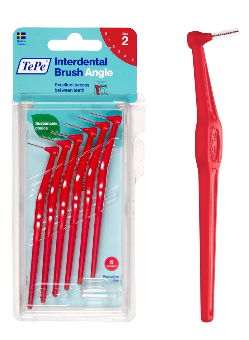 Tepe Interdental Brush Angle, Angled Dental Brush for Teeth Cleaning, Pack of 6, 0.5 mm, Extra-Small/Small Gaps, Red, Size 2 - Image 2