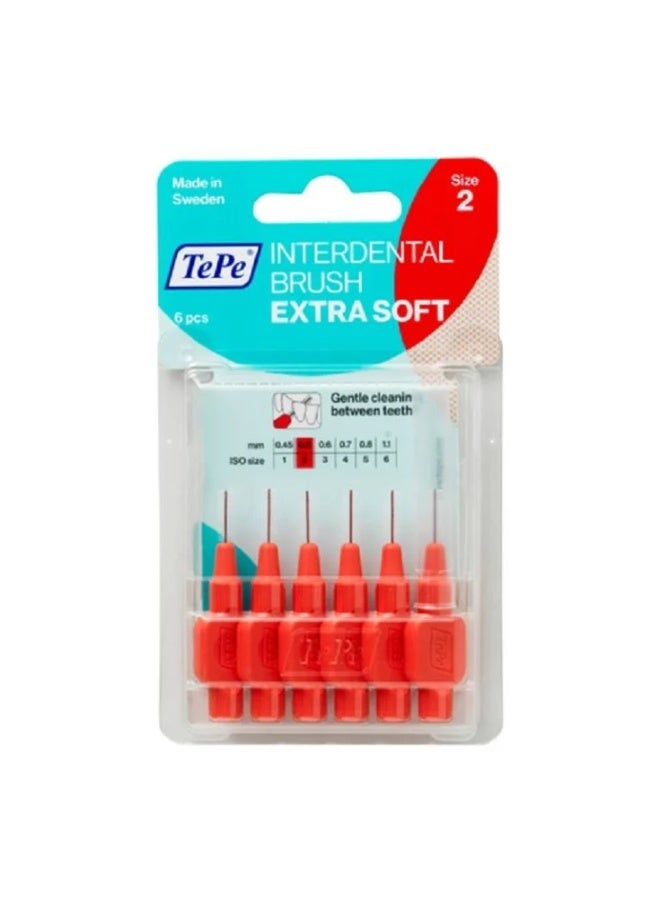 Tepe Interdental Brush Angle, Angled Dental Brush for Teeth Cleaning, Pack of 6, 0.5 mm, Extra-Small/Small Gaps, Red, Size 2 - Image 1