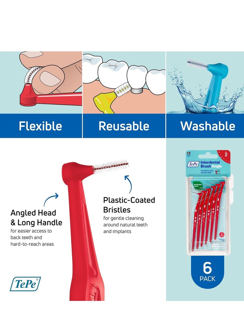 Tepe Interdental Brush Angle, Angled Dental Brush for Teeth Cleaning, Pack of 6, 0.5 mm, Extra-Small/Small Gaps, Red, Size 2 - Image 5