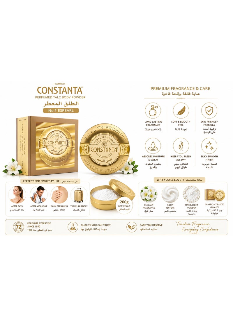 CONSTANTA Perfumed Talc Body Powder, No.1 Espearl, 200g - Image 2