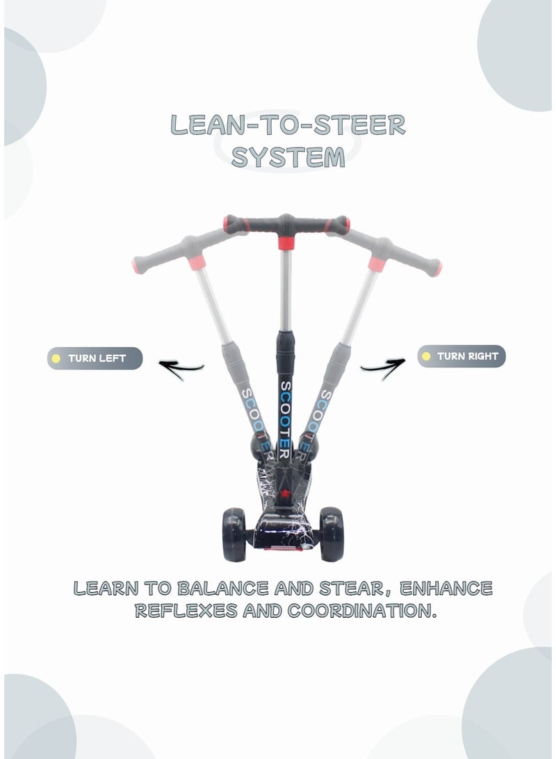 إيزي فيتشور سكوتر ركل سهل الاستخدام بثلاث عجلات للأولاد والبنات - عجلات LED مضيئة، موسيقى بلوتوث، رذاذ ماء وتأثير دخان - إمالة آمنة للتوجيه، للأعمار من 3 إلى 14 عامًا بما في ذلك مجموعة معدات الحماية - Image 5
