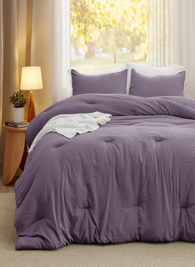 Bedsure Full Size Comforter Set, Gray Purple Soft Prewashed Bed Comforter for All Seasons, 3 Pieces Warm Bedding Sets, 1 Lightweight Comforter (82"x86") and 2 Pillowcases (20"x26") - Image 2