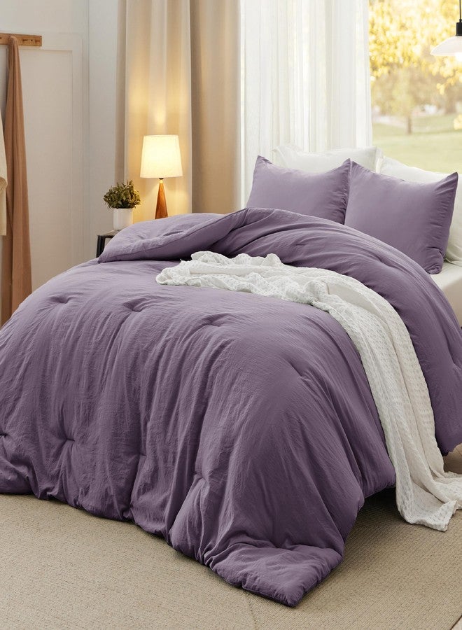 Bedsure Full Size Comforter Set, Gray Purple Soft Prewashed Bed Comforter for All Seasons, 3 Pieces Warm Bedding Sets, 1 Lightweight Comforter (82"x86") and 2 Pillowcases (20"x26") - Image 1