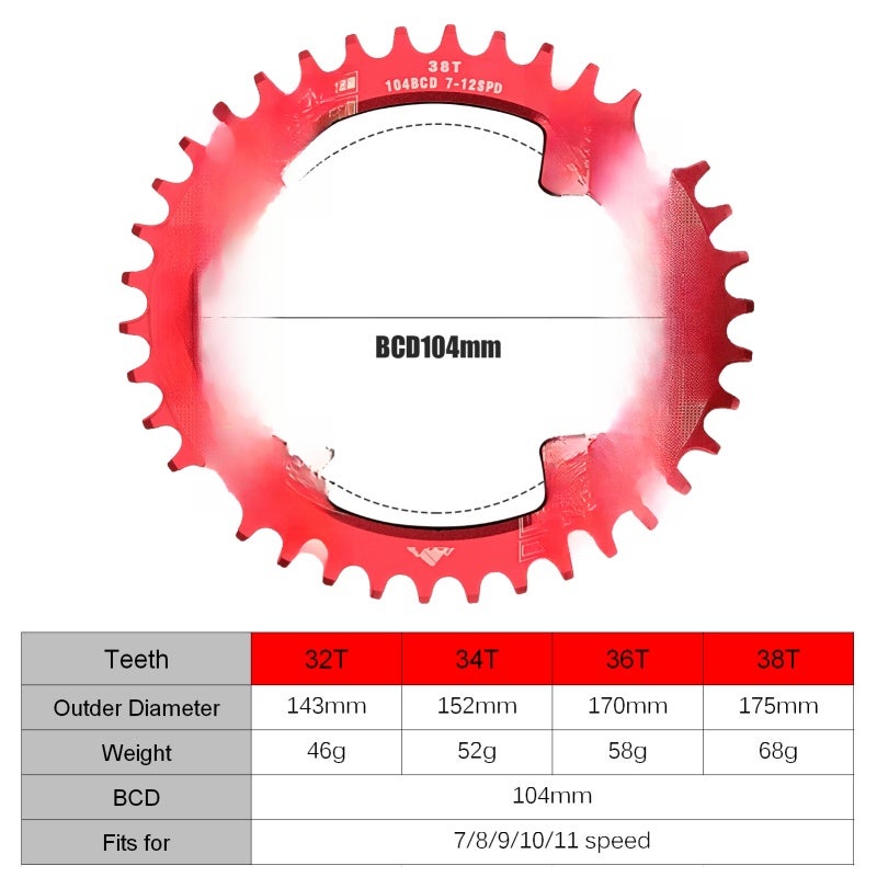Bike Chainring 32T 104mm BCD Narrow Wide Teeth - Lightweight Alloy Chainring for 7 8 9 10 11 Speed - Easy Install Bicycle Sprocket for Mountain Bike - Image 5