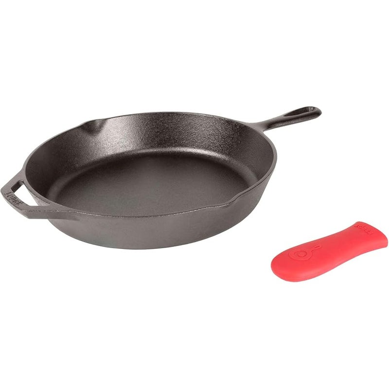 Lodge Cast Iron Skillet With Red Silicone Hot Handle Holder, 12-Inch - Image 3
