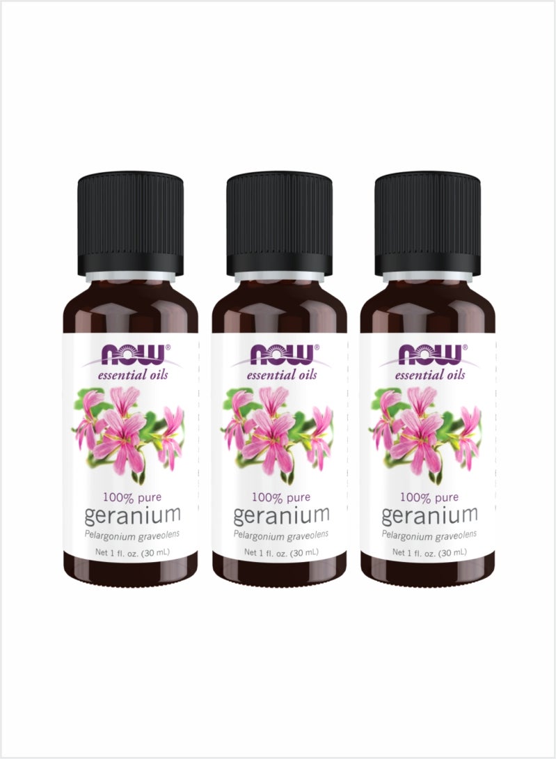 NOW Geranium Essential Oil - Pure Aromatic Floral, 1 fl oz (Pack of 3)