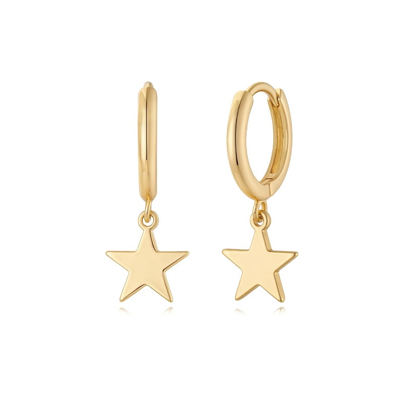 MYEARS Women Star Earrings Gold Huggie Hoop Dangle Drop 14K Gold Plated Small Simple Hypoallergenic Everyday Jewelry - Image 1