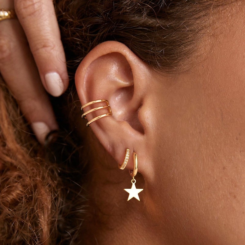 MYEARS Women Star Earrings Gold Huggie Hoop Dangle Drop 14K Gold Plated Small Simple Hypoallergenic Everyday Jewelry - Image 3