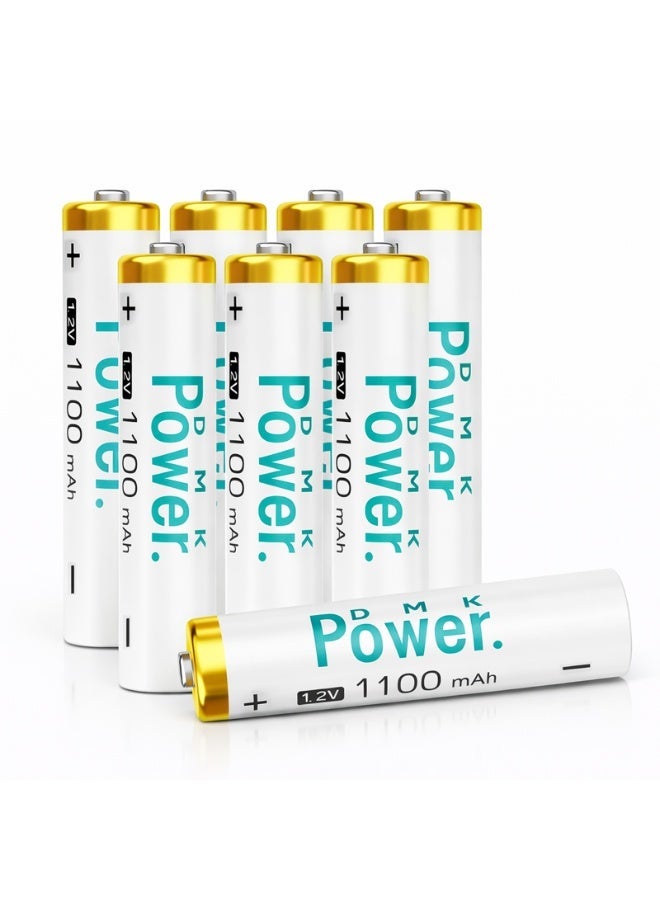 دي أم كيه باور ٨ بطاريات AAA قابلة لإعادة الشحن، سعة عالية ١١٠٠ مللي أمبير، ١.٢ فولت، NiMH، معدل تفريغ ذاتي منخفض - Image 1