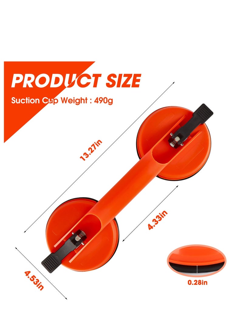 Glass Suction Cups, Heavy Duty ABS Vacuum Plate Handle Glass Holder to Lift Large Glass/Tile Lifter/Moving Window,Mirror/Dent Puller(Pack of 2, Orange) - Image 2