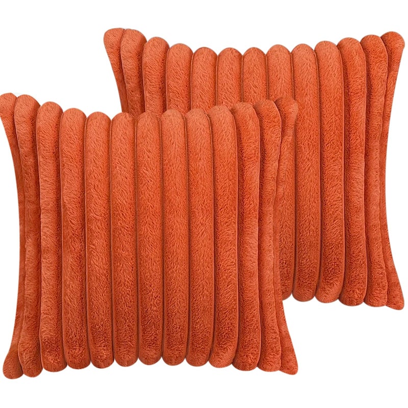 COTEY طقم أغطية وسائد زينة مقاس 18x18 بوصة (قطعتان)، أغطية من الفرو الصناعي المزخرف للسرير، غطاء وسادة ناعم ورقيق للأريكة مع ظهر مخملي لغرفة المعيشة، لمسة ديكور منزلي محايدة للأريكة - برتقالي محروق - Image 1