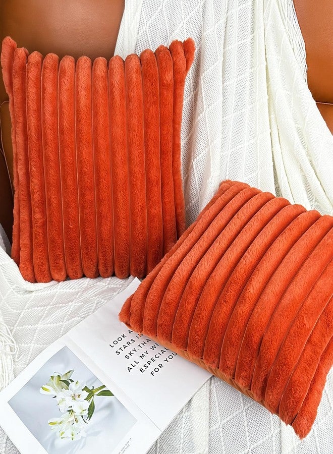 COTEY طقم أغطية وسائد زينة مقاس 18x18 بوصة (قطعتان)، أغطية من الفرو الصناعي المزخرف للسرير، غطاء وسادة ناعم ورقيق للأريكة مع ظهر مخملي لغرفة المعيشة، لمسة ديكور منزلي محايدة للأريكة - برتقالي محروق - Image 3