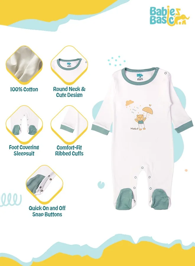Babies Basic 100% Cotton Printed Long Sleeves Jumpsuit/Romper/Sleepsuit For Babies