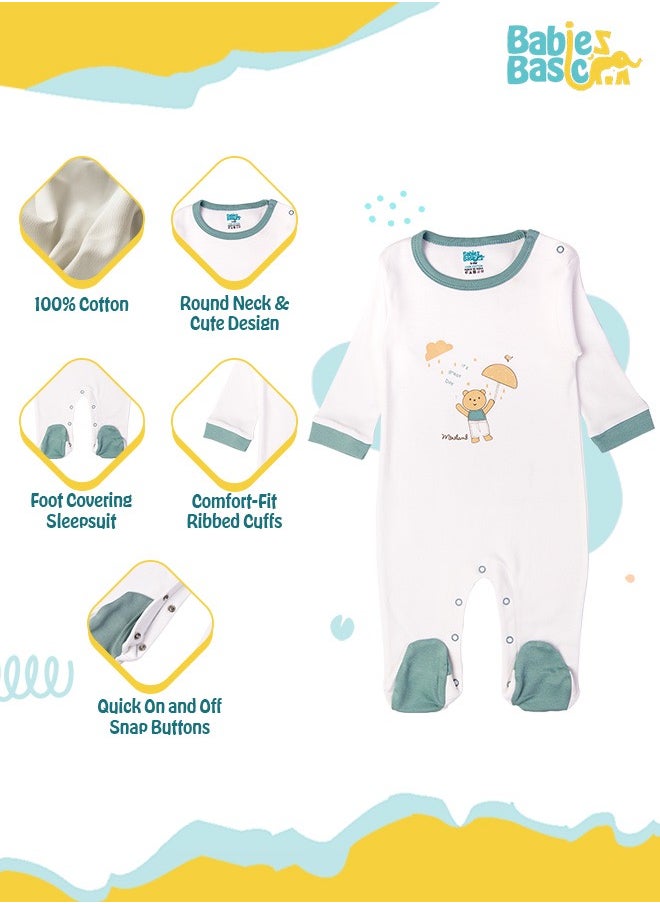 Babies Basic - 100% Cotton Printed Long Sleeves Jumpsuit/Romper/Sleepsuit For Babies - Image 1