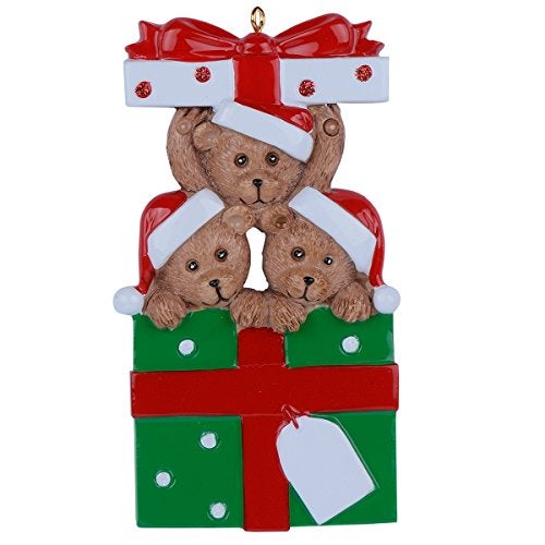 WorldWide Personalized Bear Family Christmas Ornament 2025 - With Gift Box for Family of 3 - Handmade Tree Decorations - Unique Gifts for Mom, Dad, Kids, Grandma, Grandpa - Image 1