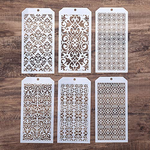 SLGIFT DIY Decorative Stencil Template for Scrapbooking Paiting on Wall Furniture Crafts,Set of 6 (Damask) - Image 1