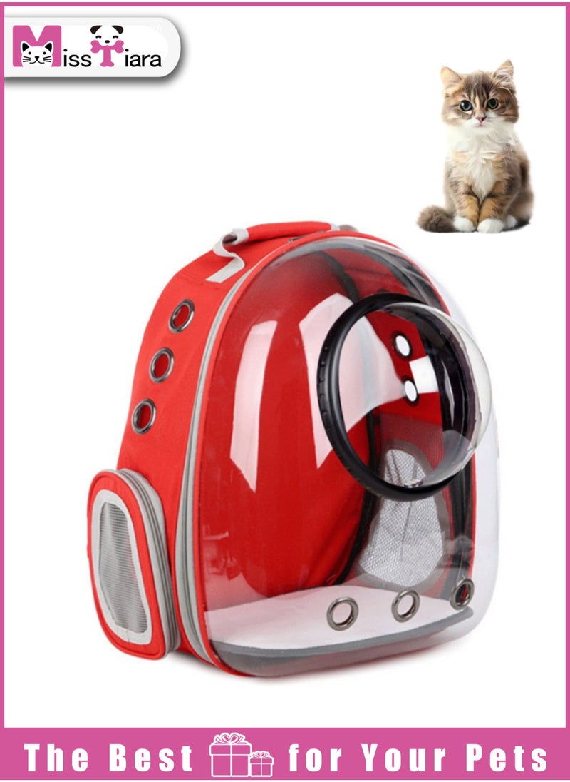 MissTiara - Pet Space Capsule Backpack, Small Medium Cat Puppy Dog Carrier, Transparent Breathable Heat Proof, Pet Carrier for Travel Hiking Walking Camping (Red) - Image 1
