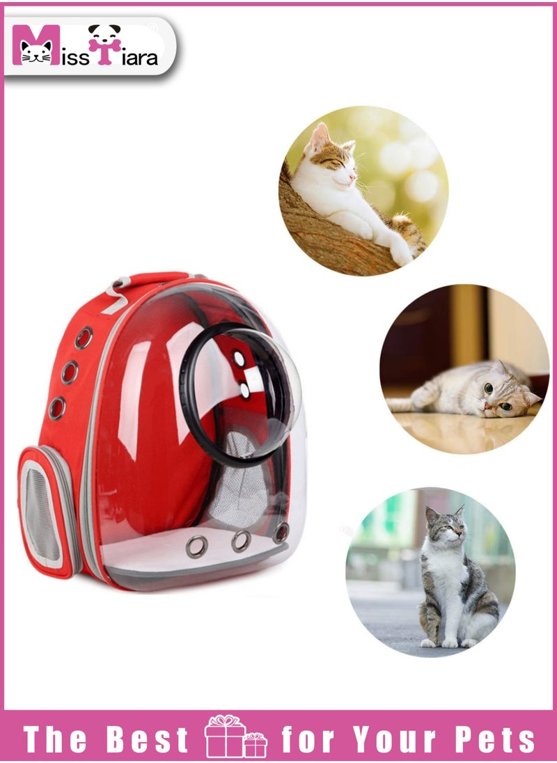 MissTiara - Pet Space Capsule Backpack, Small Medium Cat Puppy Dog Carrier, Transparent Breathable Heat Proof, Pet Carrier for Travel Hiking Walking Camping (Red) - Image 1