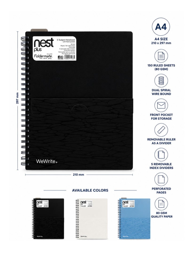 Foldermate 1-Piece A4 Size Subject Notebook With Five Divisions Assorted Colours - Image 2
