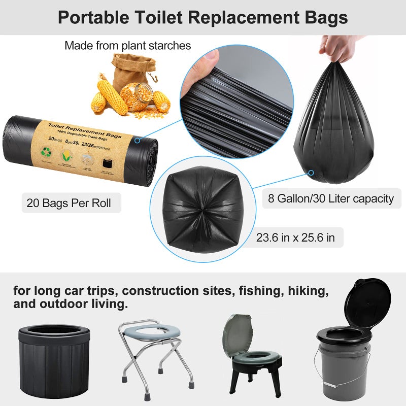BLIKA Portable Toilet Bags for Camping, 20 Count Toilet Replacement Bags, 8 Gallon, 30 Liter, Heavy Duty 1 Mil, Camping Toilet Bags for Travel, Toilet Waste Bags - Image 4