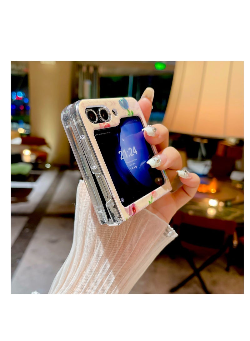 KASTWAVE For Samsung Galaxy Z Flip 5 Colorful Retro Oil Painting Printed Butterfly Laser Glossy Pattern Stylish TPU Protective Cover with Luxury Rhinestone for Girls Galaxy Z Flip 5 - Image 3