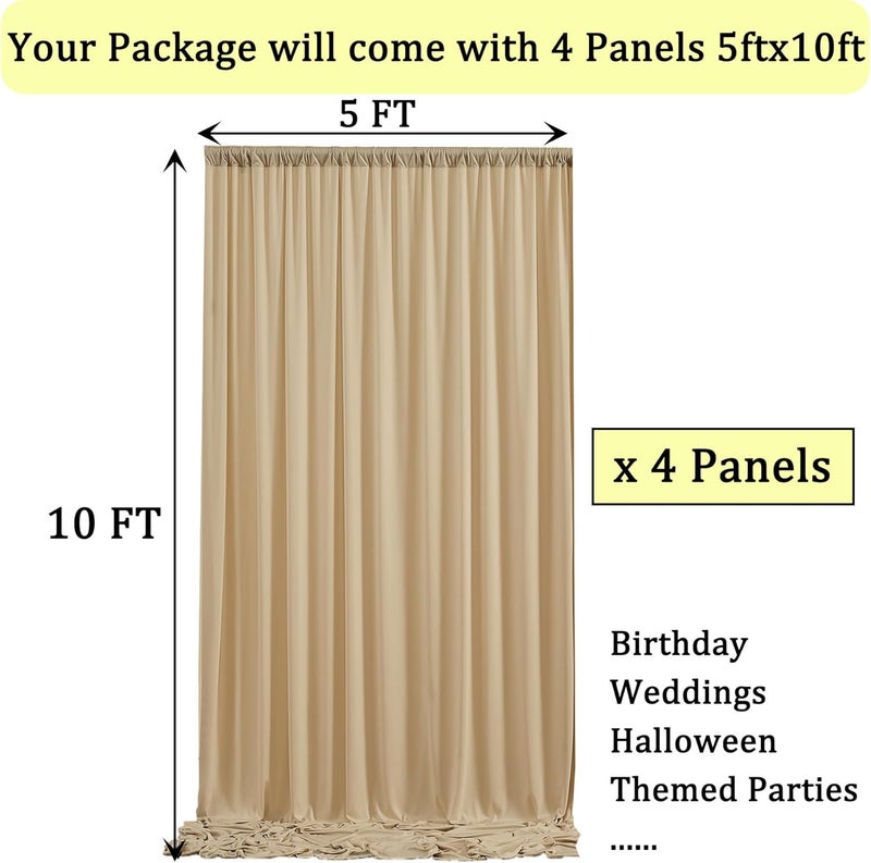 NSSONBEN 20ft x 10ft Wrinkle Free Beige Backdrop Curtains for Parties, 4 Panels 5x10ft Thick Polyester Photo Backdrop Drapes for Wedding Birthday Party Photography Background - Image 5