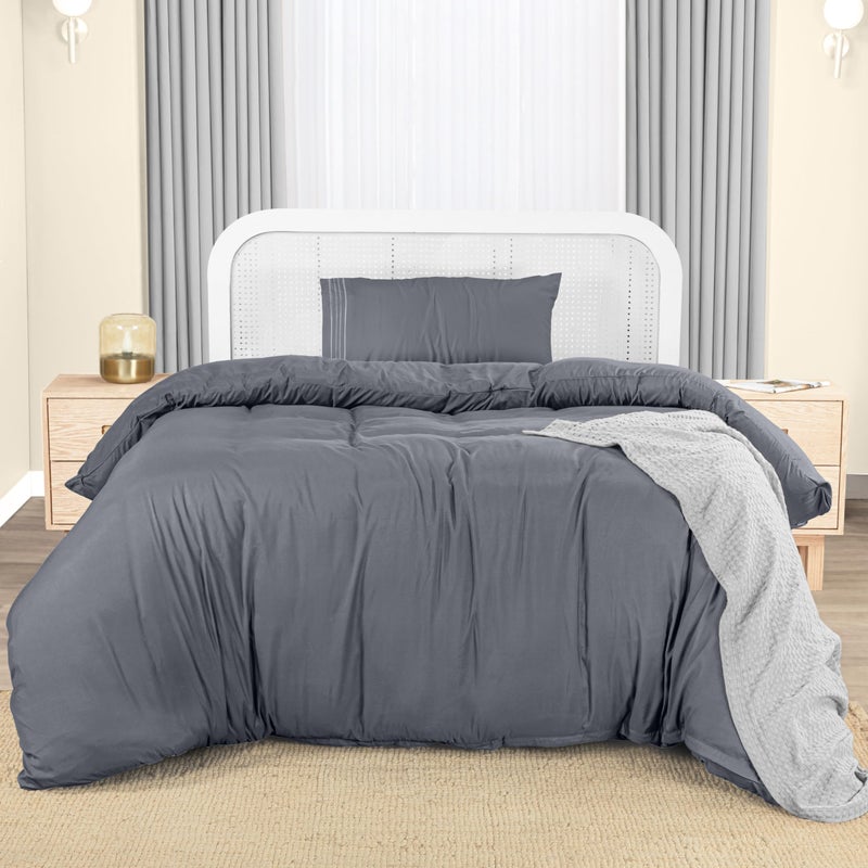 Utopia Bedding Duvet Cover  Single Duvet Cover Set with Embroidered Pillowcase  Soft Microfibre Polyester Bedding Grey