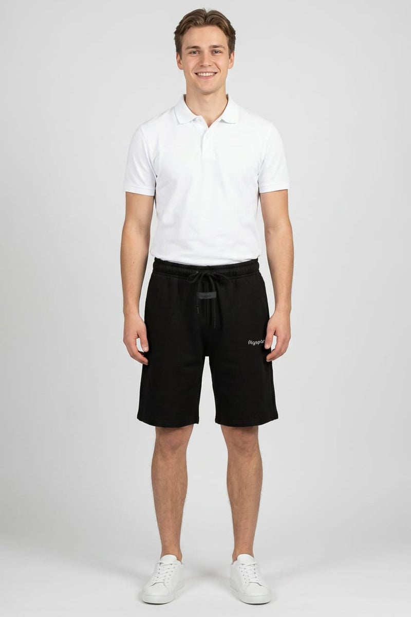 Algspar Men Brand Logo Basic Shorts, Black - Image 2
