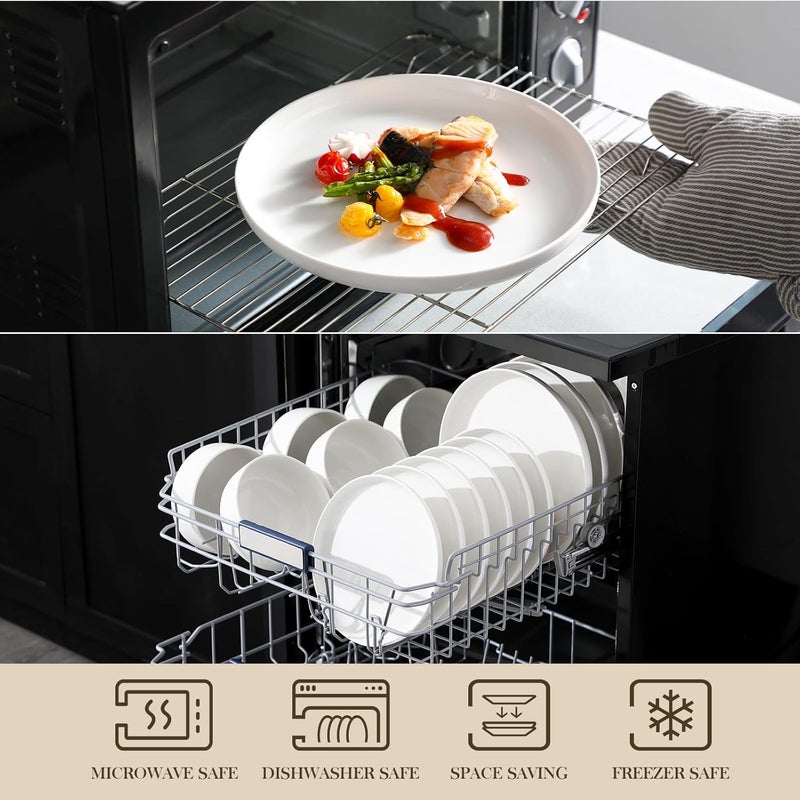 MALACASA LUNA Series 18 Piece White Porcelain Dinner Set for 6 People with Flat Plates, Dessert Plates, Cereal Bowls, Round Dinnerware Set - Image 4