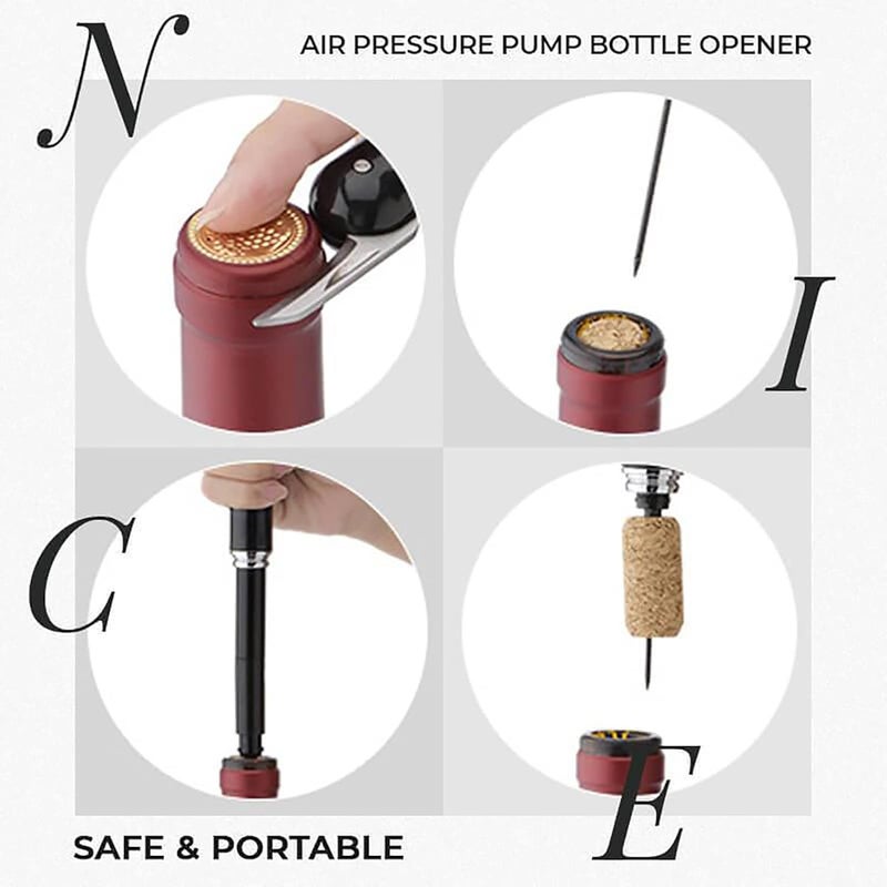 woobles Air Pressure Pump Bottle Opener,Simple Pin Type Wine Pump Cork Remover with Foil Cutter,Pen-Shaped Air Pressure Opener (Red) Red - Image 3