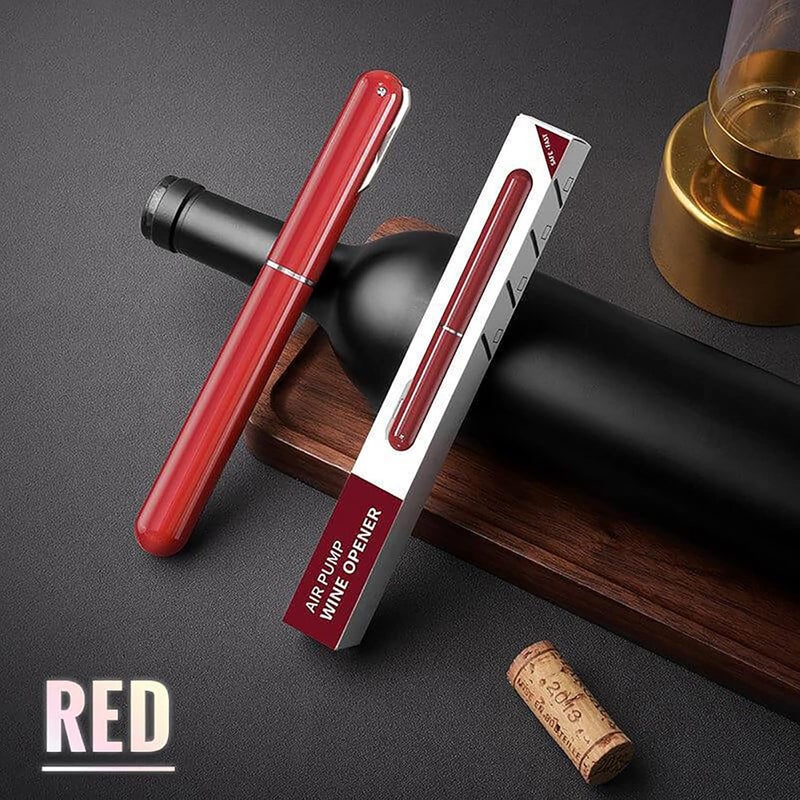 woobles Air Pressure Pump Bottle Opener,Simple Pin Type Wine Pump Cork Remover with Foil Cutter,Pen-Shaped Air Pressure Opener (Red) Red - Image 1