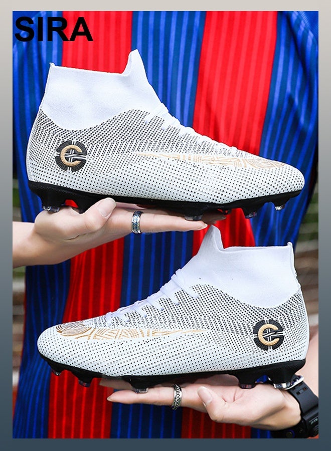 SIRA Men's High-Top Soccer Cleats - White Football Shoes with TPU Studs | Breathable Mesh Upper | Anti-Slip & Shock Absorption | Perfect for Training & Matches - Image 1