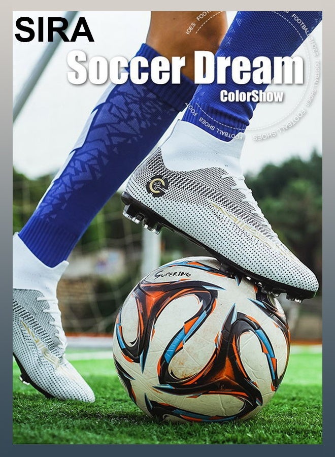 SIRA Men's High-Top Soccer Cleats - White Football Shoes with TPU Studs | Breathable Mesh Upper | Anti-Slip & Shock Absorption | Perfect for Training & Matches - Image 2
