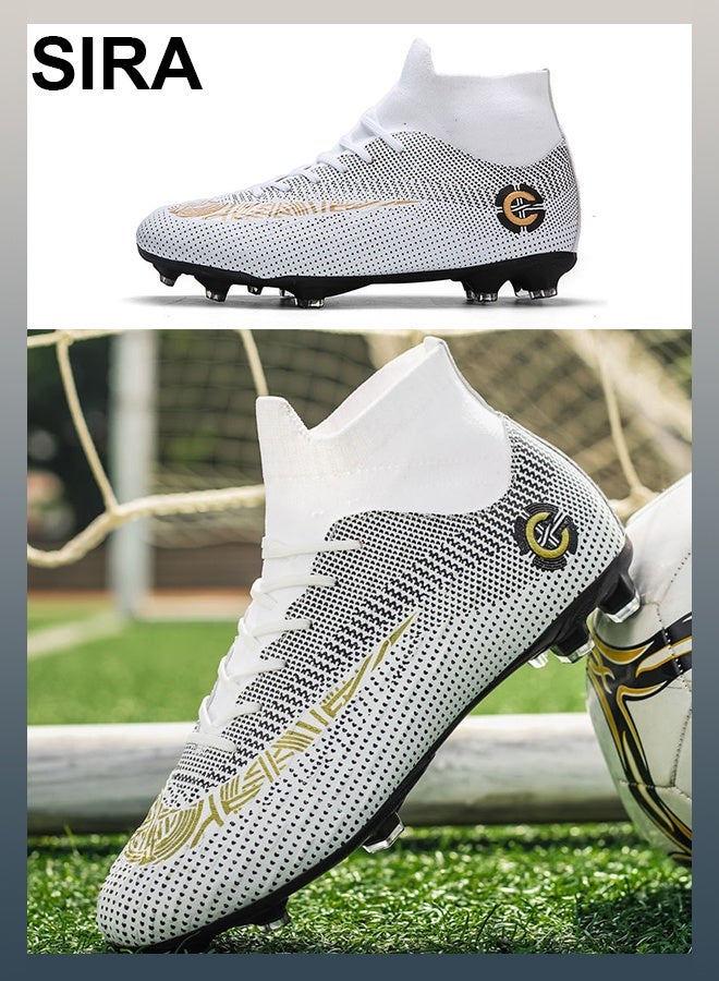 SIRA Men's High-Top Soccer Cleats - White Football Shoes with TPU Studs | Breathable Mesh Upper | Anti-Slip & Shock Absorption | Perfect for Training & Matches - Image 4