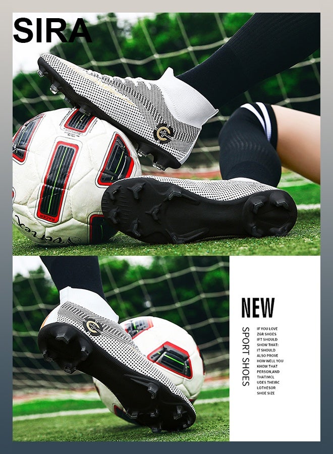 SIRA Men's High-Top Soccer Cleats - White Football Shoes with TPU Studs | Breathable Mesh Upper | Anti-Slip & Shock Absorption | Perfect for Training & Matches - Image 3