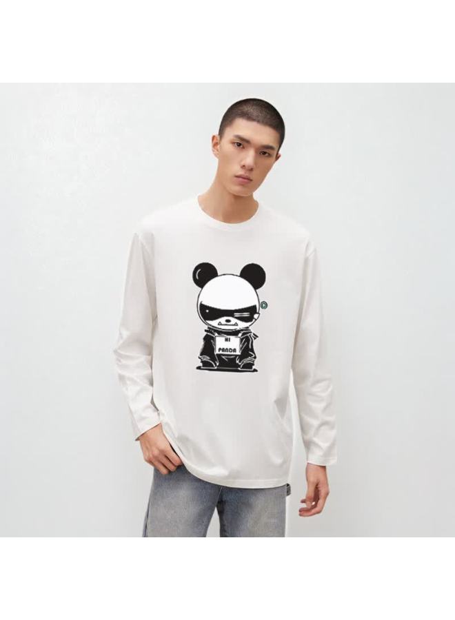 Hipanda Men's Long Sleeve T-shirt, Autumn Trendy Loose Fit, Heavy Pure Cotton Comfortable Breathable Simple Versatile Undershirt, White 3XL - Image 2