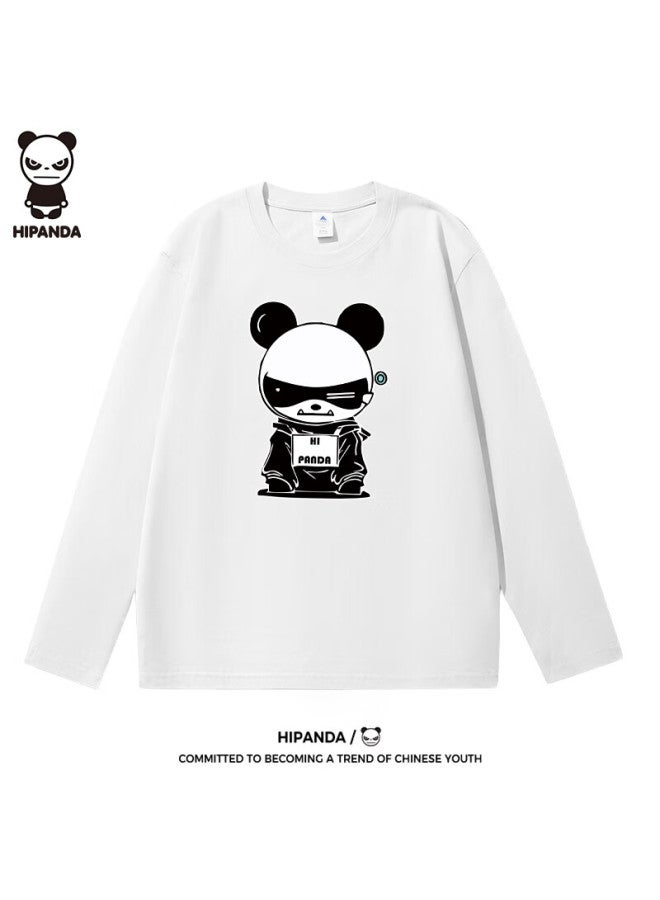 Hipanda Men's Long Sleeve T-shirt, Autumn Trendy Loose Fit, Heavy Pure Cotton Comfortable Breathable Simple Versatile Undershirt, White 3XL - Image 1