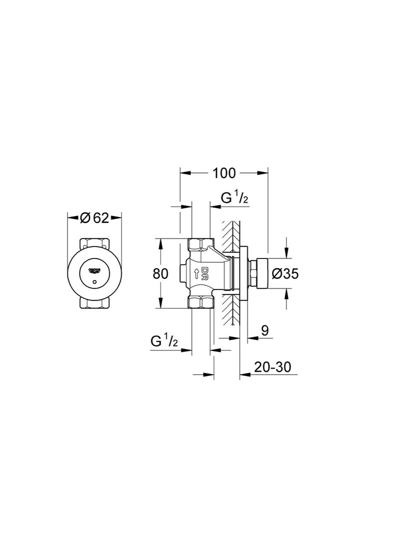 Grohe EUROECO COSMOPOLITAN T SELF-CLOSING SHOWER VALVE 1/2″ - Image 2