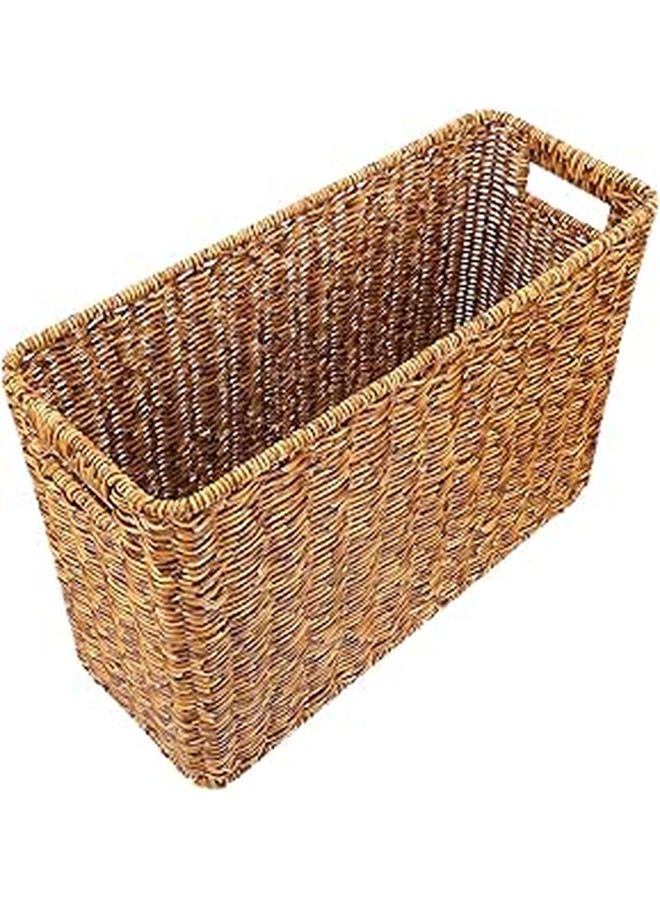 Deep Coffee Rectangular Woven Storage Basket Multi Function Magazine Book Organizer for Home Office - Image 1