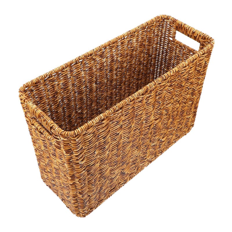 Deep Coffee Rectangular Woven Storage Basket Multi Function Magazine Book Organizer for Home Office - Image 2