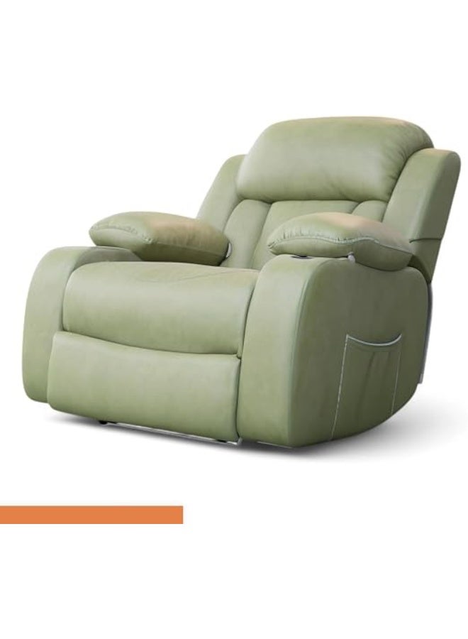Dandel Olive Green Zero Gravity Recliner Chair with USB Ports & Cup Holders – Faux Leather & Velvet Trim