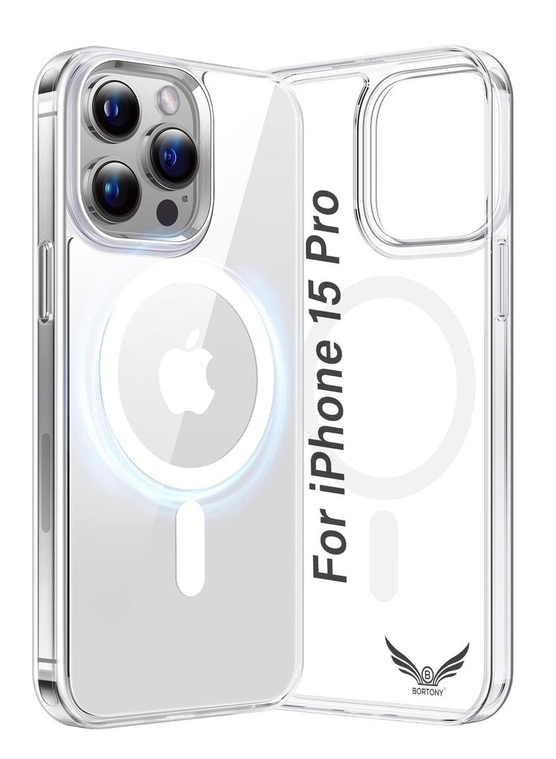 BORTONY iPhone 15 Pro MagSafe Case Compatible with Magnetic Accessories Wireless Charging Clear Anti Yellow Protective Slim Case for iPhone 15 Pro Cover 6.1 Inch Clear - Image 1