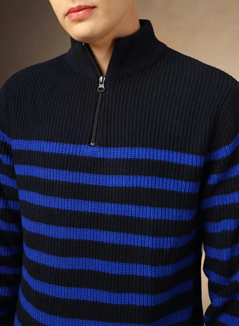 Dennis Lingo Men's Navy 100% Acrylic Striped Regular Fit Sweater