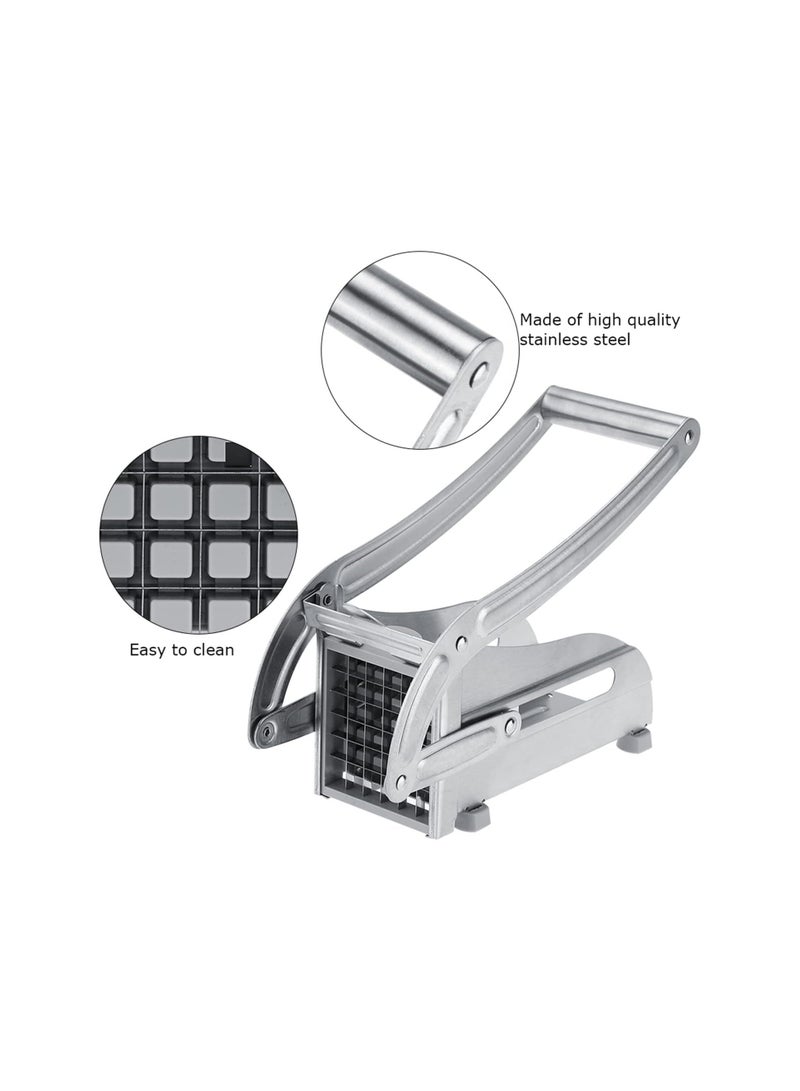 Stainless Steel Potato Cutter French Fry Cutter Veg Slicer Potato Chipper Home Kitchen Tool for Vegetable Fruit (Silver) - Image 3